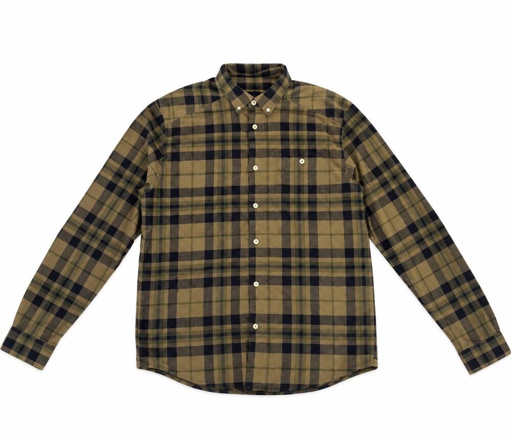 Under Armour Men’s Large Fitted Plaid Long Sleeve Button Down Shirt Tan Navy